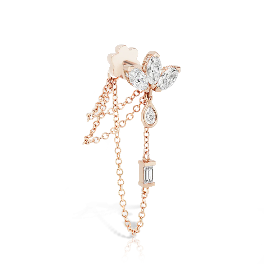 Diamond Lotus Three Chain Wrap Threaded Stud Earring - Image 4