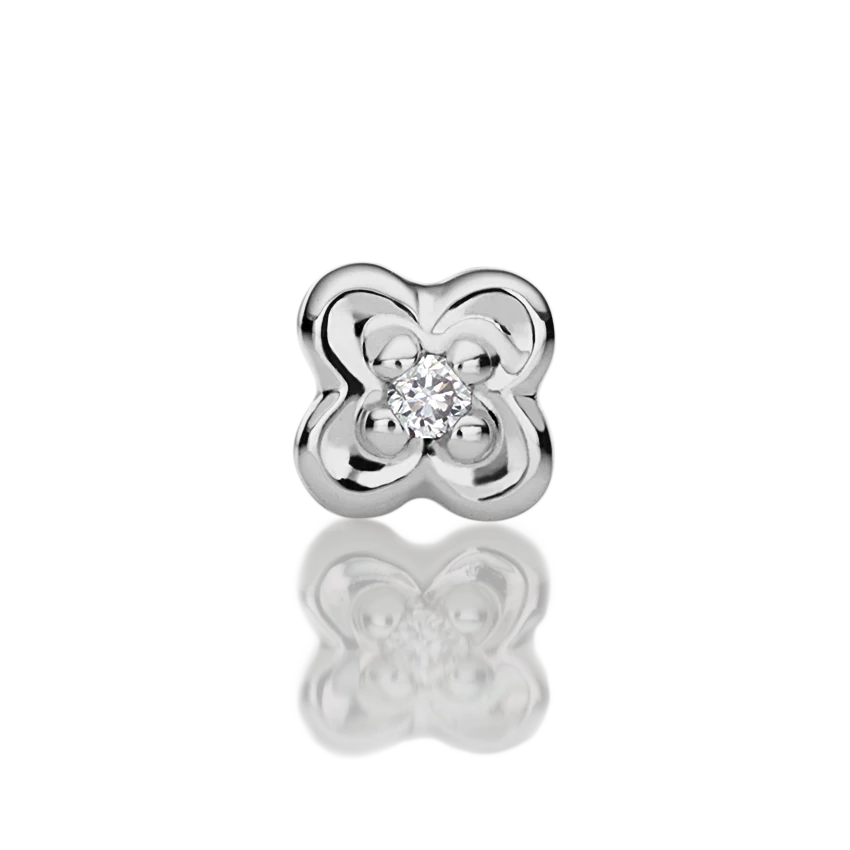 Diamond Lucky Clover Threaded Stud Earring With Titanium Backing - Image 3