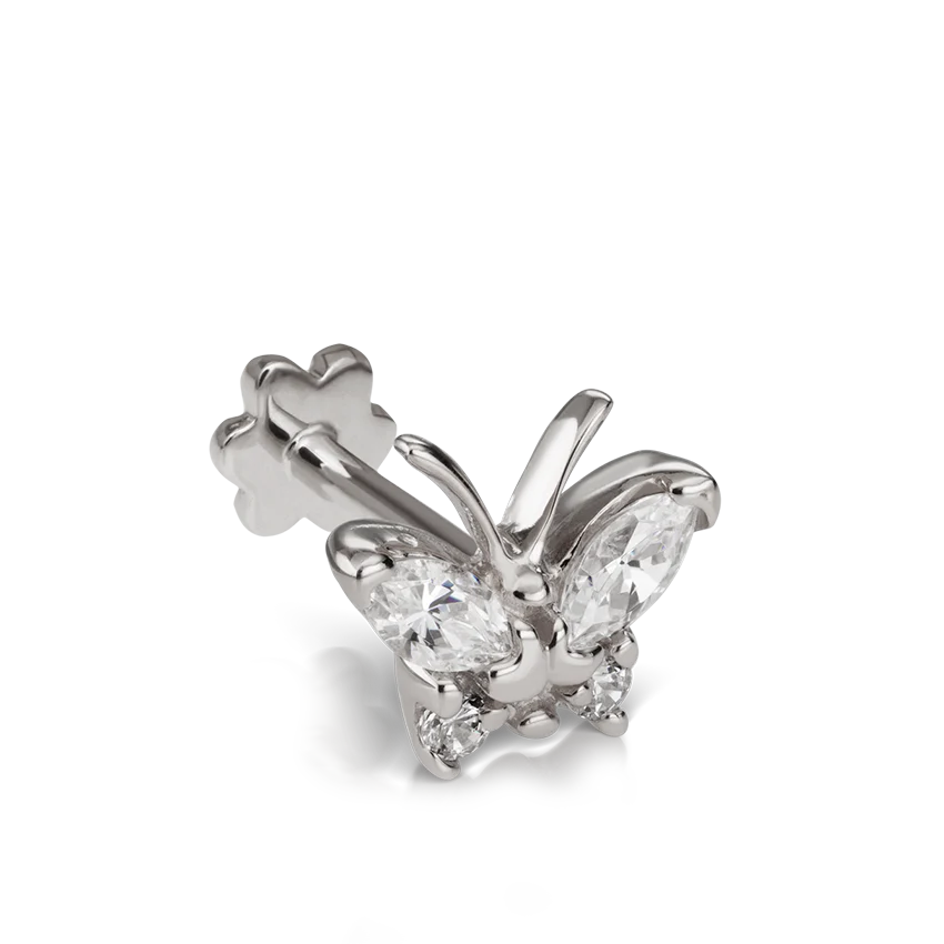 Diamond Marquise Butterfly Threaded Stud Earring - Image 2