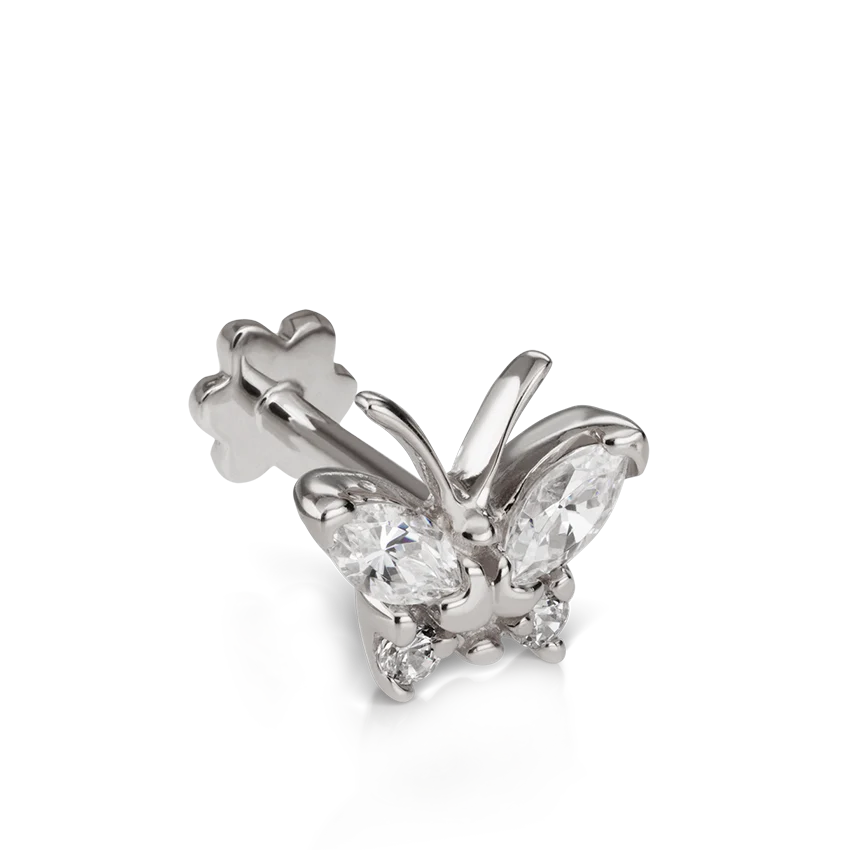 Diamond Marquise Butterfly Threaded Stud Earring With Titanium Backing