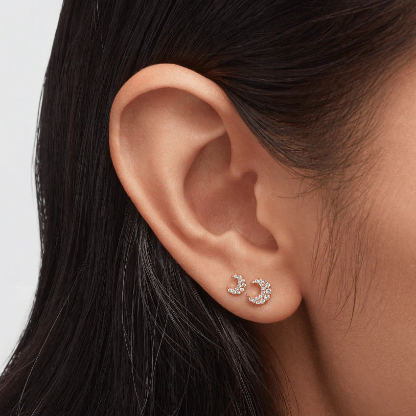 Diamond Moon Threaded Stud Earring - Image 15