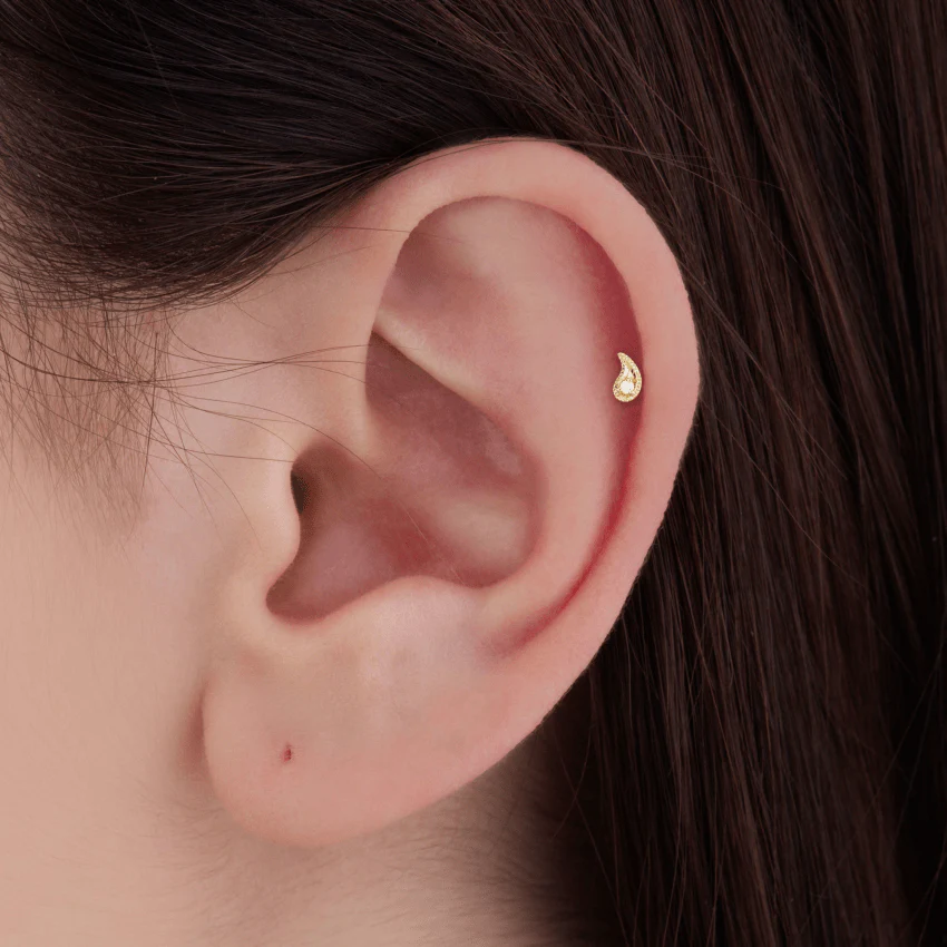 Diamond Paisley Threaded Stud Earring With Titanium Backing - Image 10