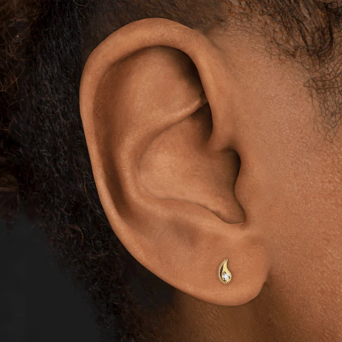 Diamond Paisley Threaded Stud Earring With Titanium Backing - Image 14