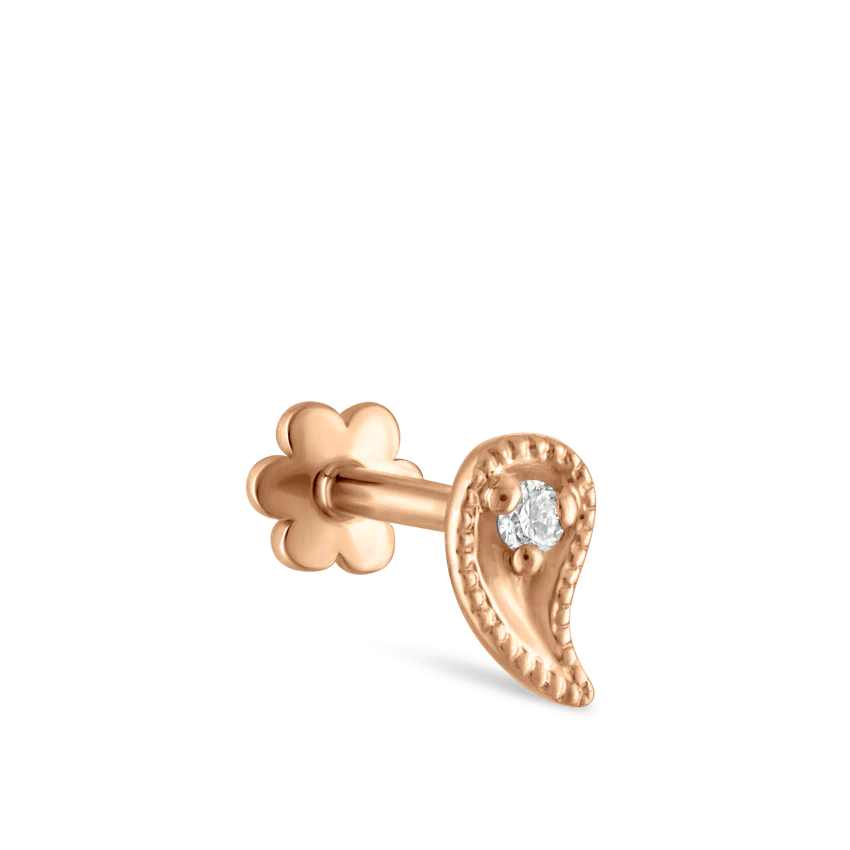 Diamond Paisley Threaded Stud Earring With Titanium Backing - Image 16