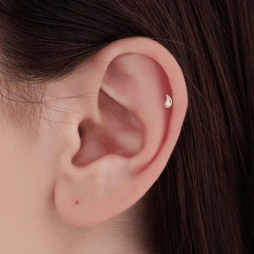 Diamond Paisley Threaded Stud Earring With Titanium Backing - Image 17