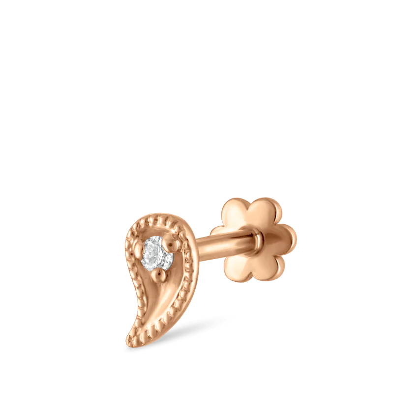 Diamond Paisley Threaded Stud Earring With Titanium Backing - Image 19