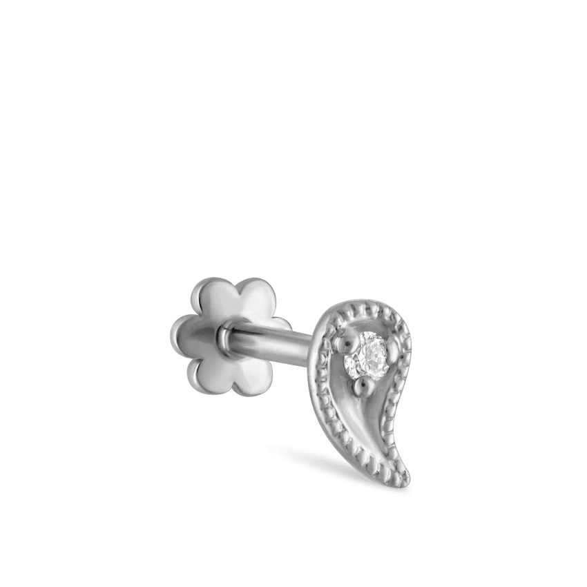 Diamond Paisley Threaded Stud Earring With Titanium Backing - Image 2