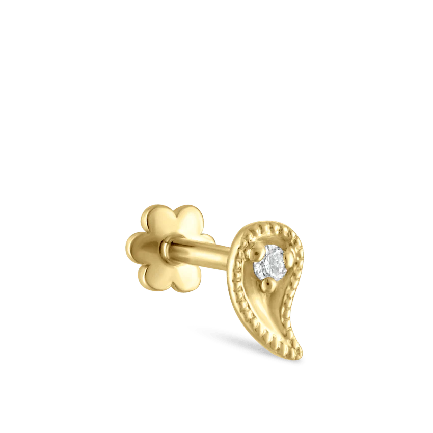 Diamond Paisley Threaded Stud Earring With Titanium Backing - Image 9