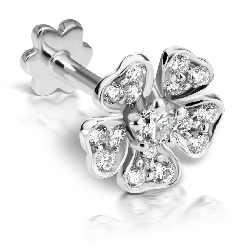 Diamond Pansy Threaded Stud Earring With Titanium Backing