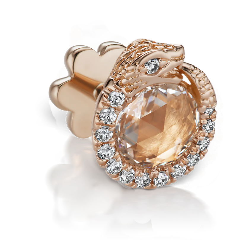 Diamond Pavé Ouroboros Threaded Stud Earring With Titanium Backing - Image 12