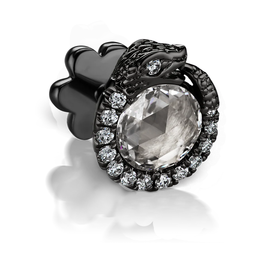 Diamond Pavé Ouroboros Threaded Stud Earring With Titanium Backing - Image 16