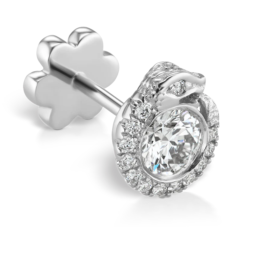 Diamond Pavé Ouroboros Threaded Stud Earring With Titanium Backing - Image 2