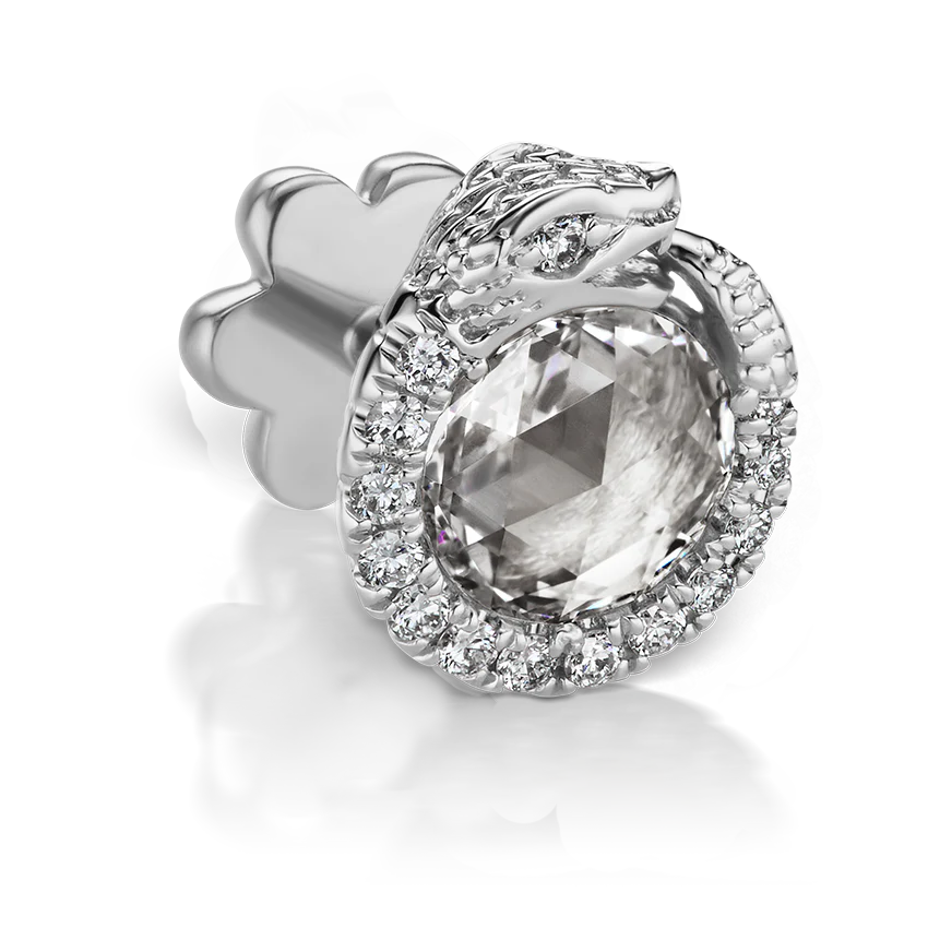 Diamond Pavé Ouroboros Threaded Stud Earring With Titanium Backing - Image 4