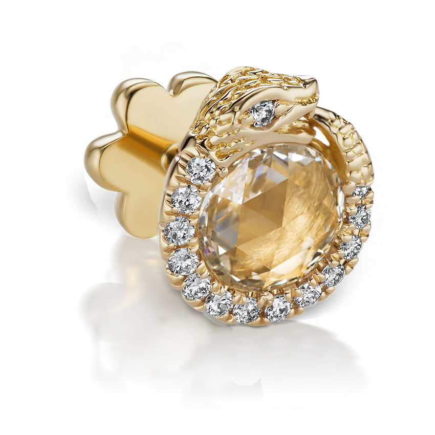 Diamond Pavé Ouroboros Threaded Stud Earring With Titanium Backing - Image 8