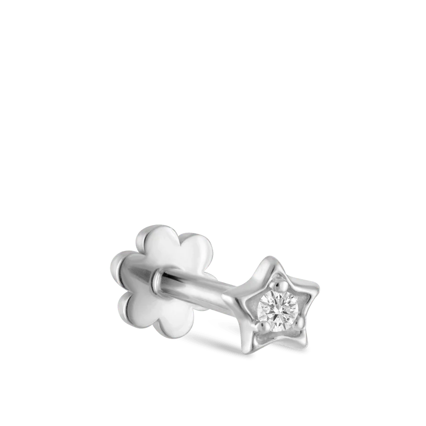 Diamond Solitaire Star Threaded Stud Earring - Image 2