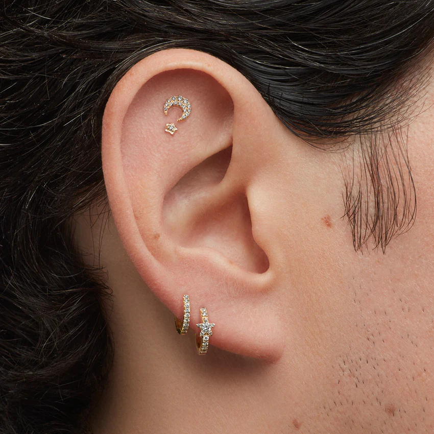 Diamond Solitaire Star Threaded Stud Earring - Image 3