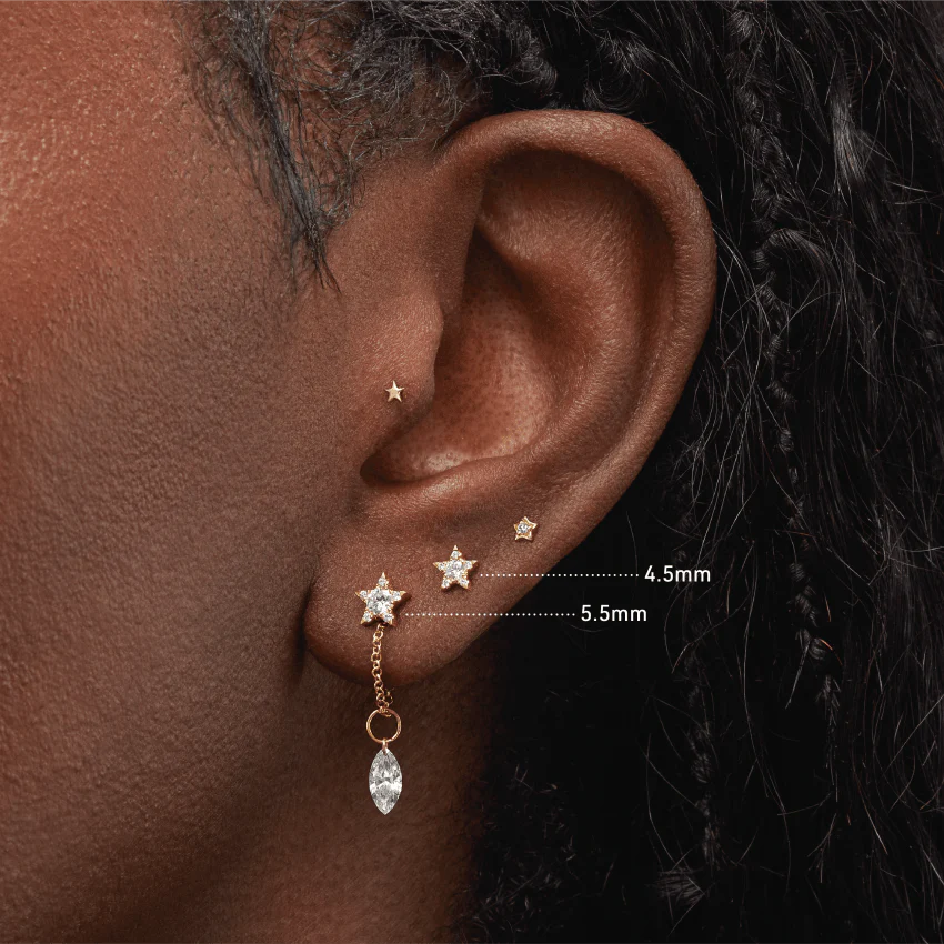 Diamond Star Threaded Stud Earring With Titanium Backing - Image 5