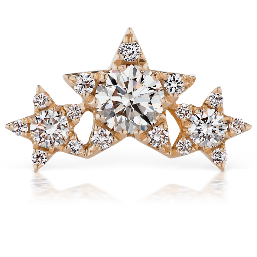 Diamond Three Star Garland Threaded Stud Earring - Image 6