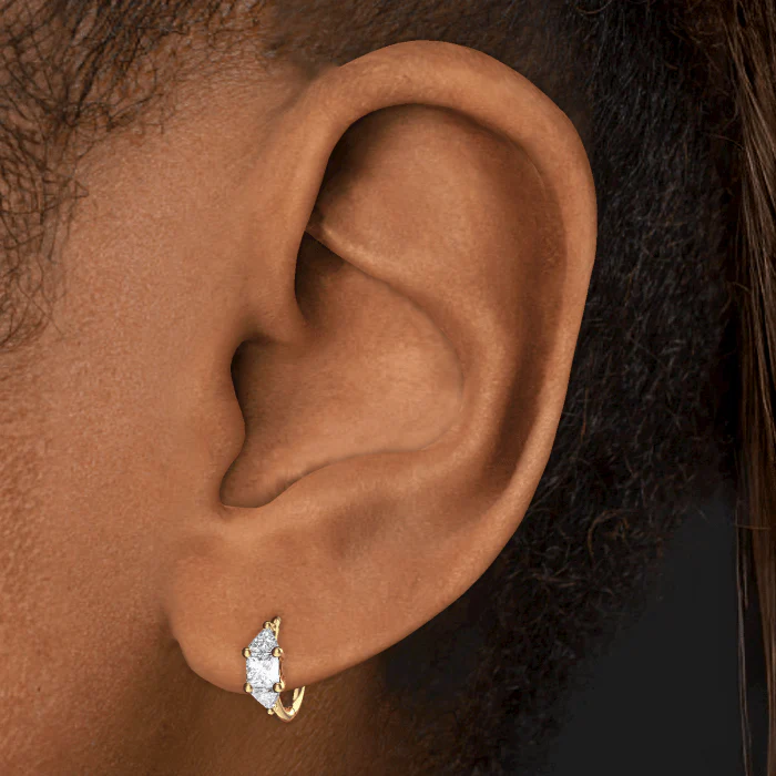 3mm Diamond Princess Triangle Hoop Earring (Non-Rotating) - Image 16