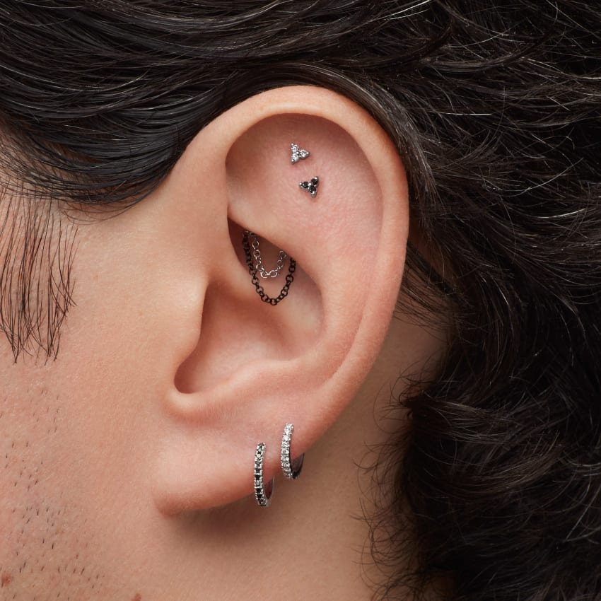 Diamond Trinity Threaded Stud Earring With Titanium Backing - Image 3