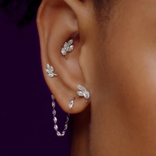 Diamond Vine Threaded Stud Earring With Titanium Backing - Image 40