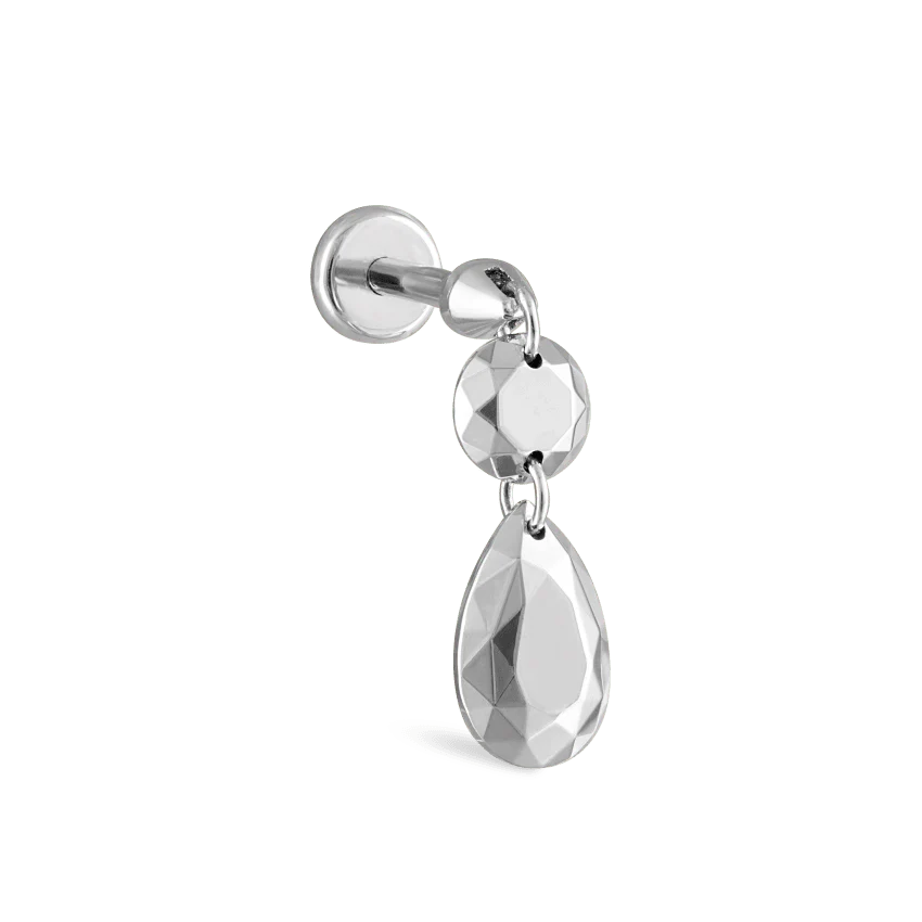 Double Faceted Gold Threaded Charm Stud Earring - Image 3