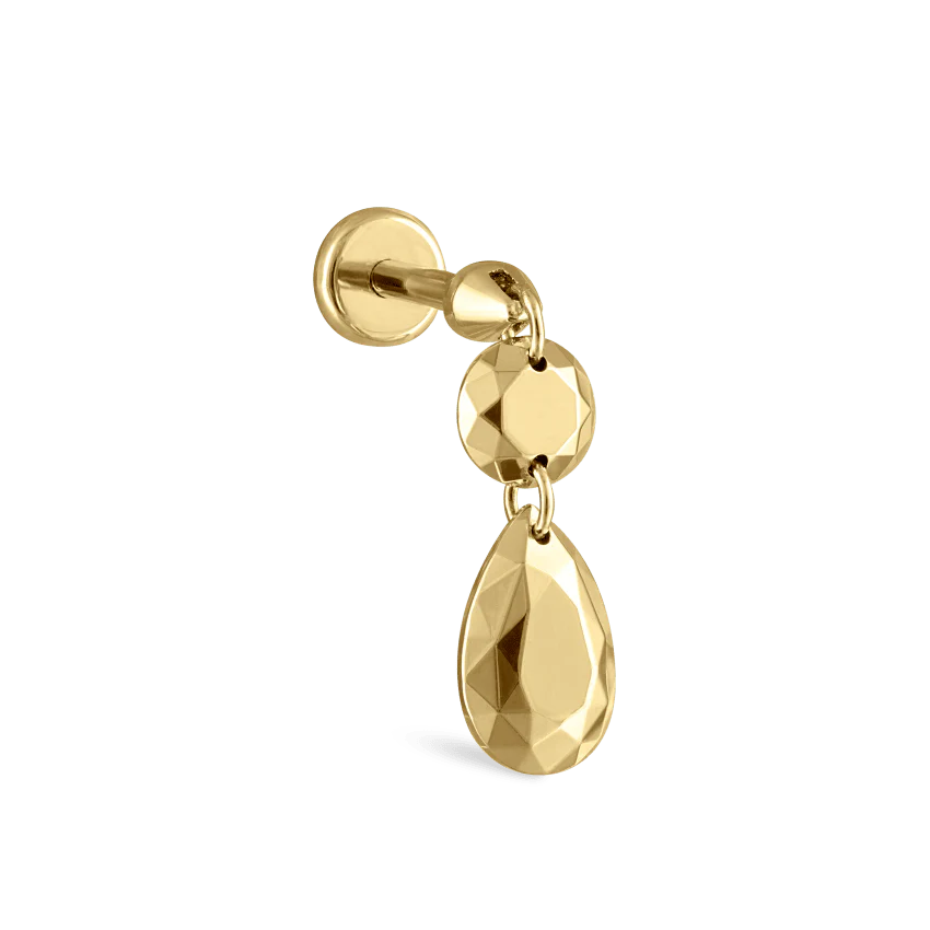 Double Faceted Gold Threaded Charm Stud Earring With Titanium Backing - Image 8
