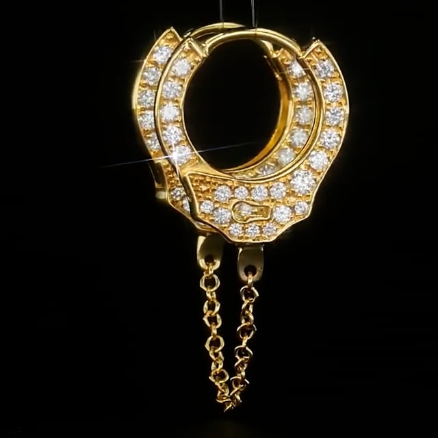 Double-sided Diamond Handcuff with Medium Chain Hoop Earring - Image 12