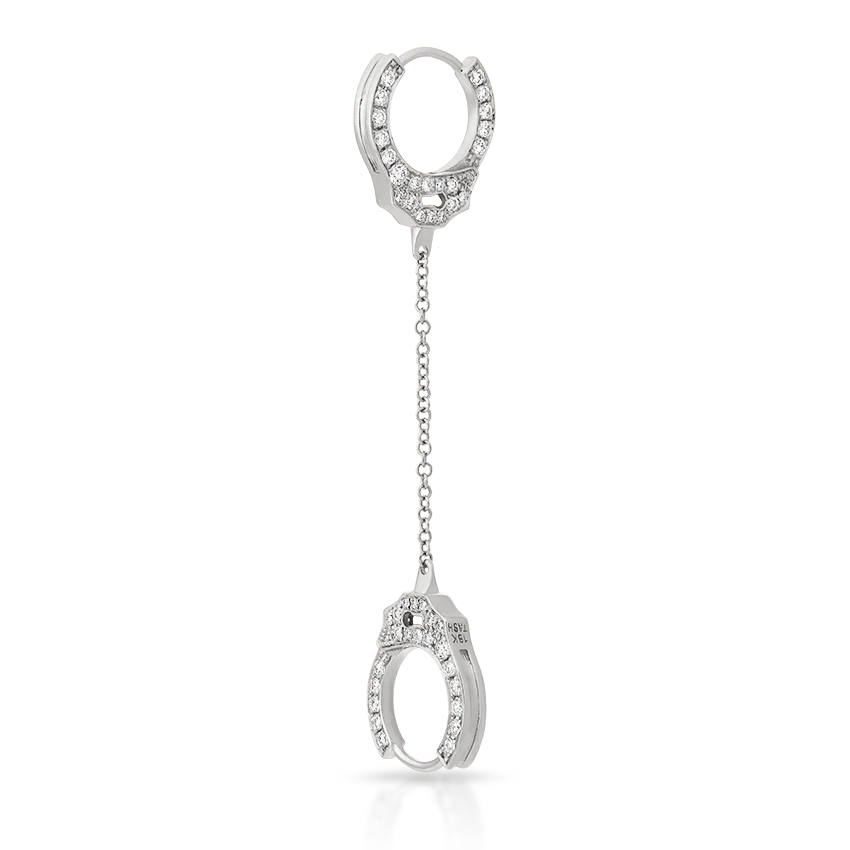 Double-sided Diamond Handcuff with Medium Chain Hoop Earring - Image 4