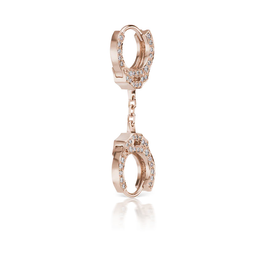 Double-sided Diamond Handcuff Hoop Earring with Short Chain - Image 14