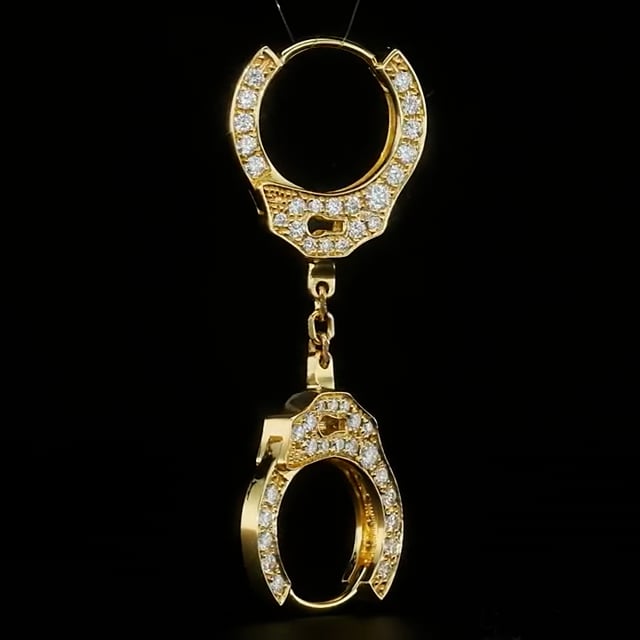 Double-sided Diamond Handcuff Hoop Earring with Short Chain - Image 18