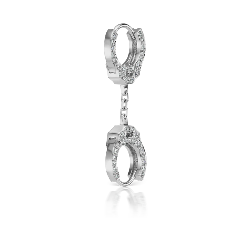 Double-sided Diamond Handcuff Hoop Earring with Short Chain - Image 2