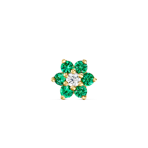 Emerald and Diamond Flower Threaded Stud Earring - Image 10