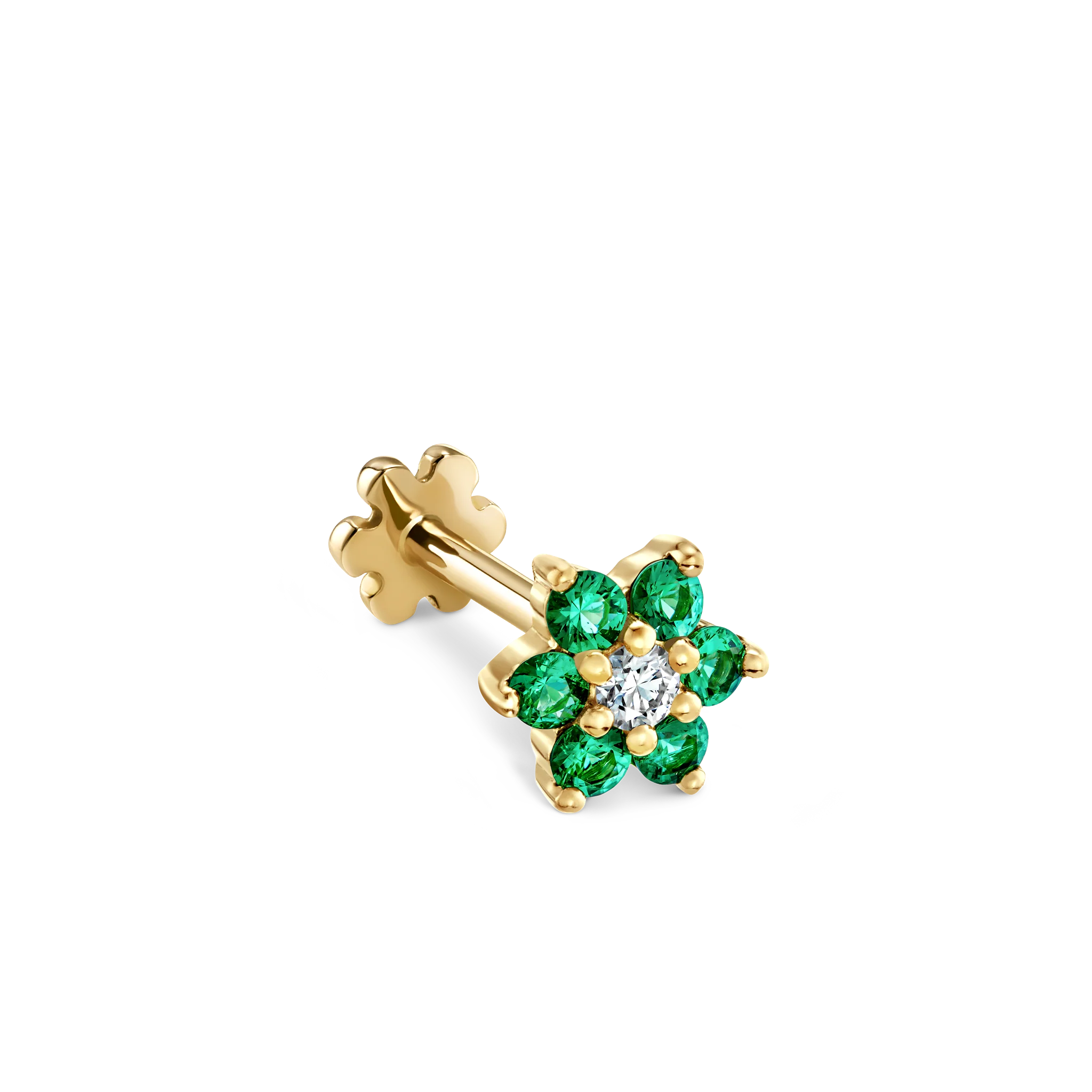 Emerald and Diamond Flower Threaded Stud Earring - Image 15
