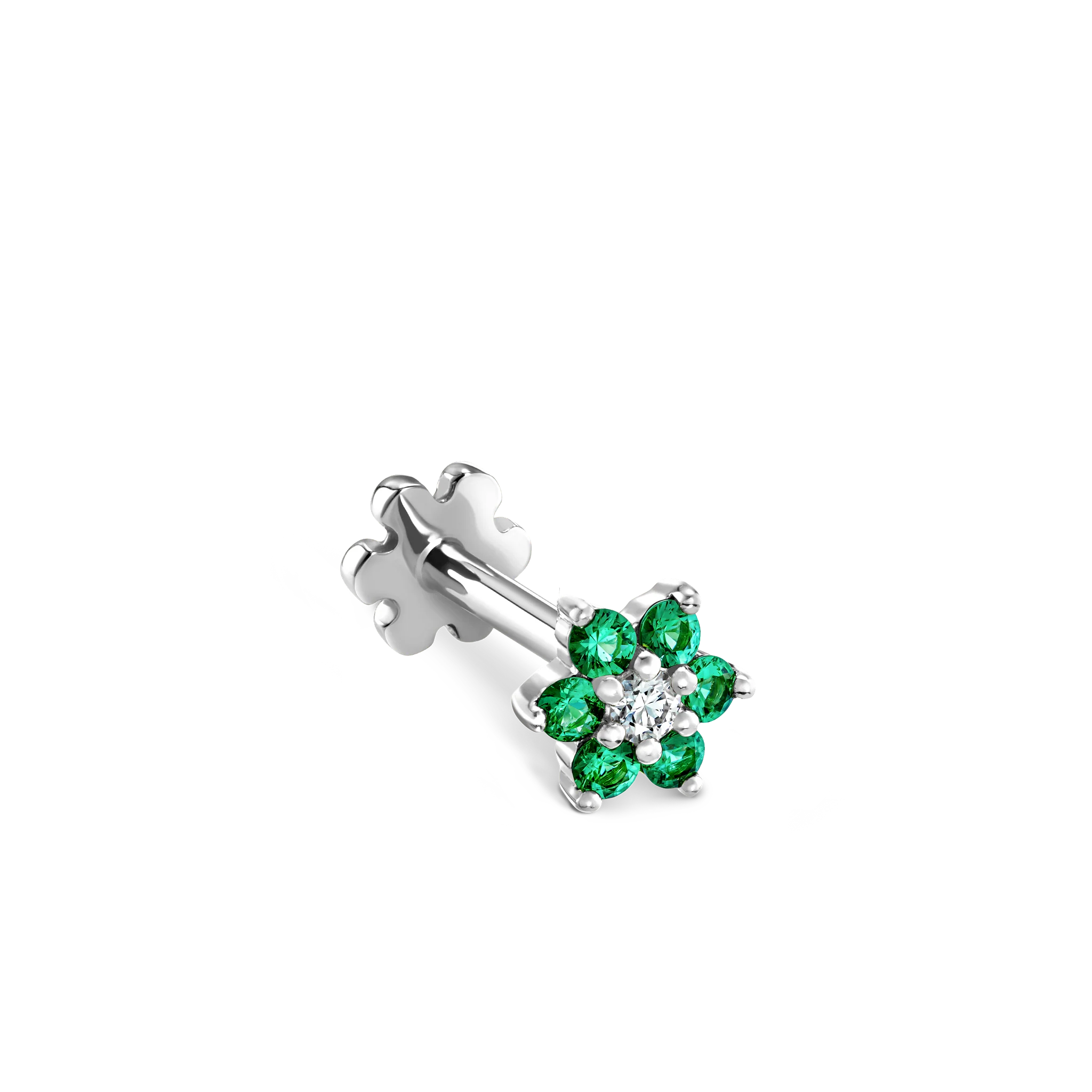 Emerald and Diamond Flower Threaded Stud Earring - Image 20