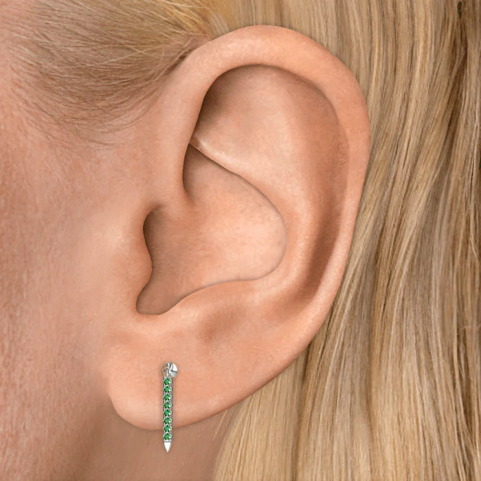 Emerald Eternity Bar Charm Threaded Stud Earring - Image 19