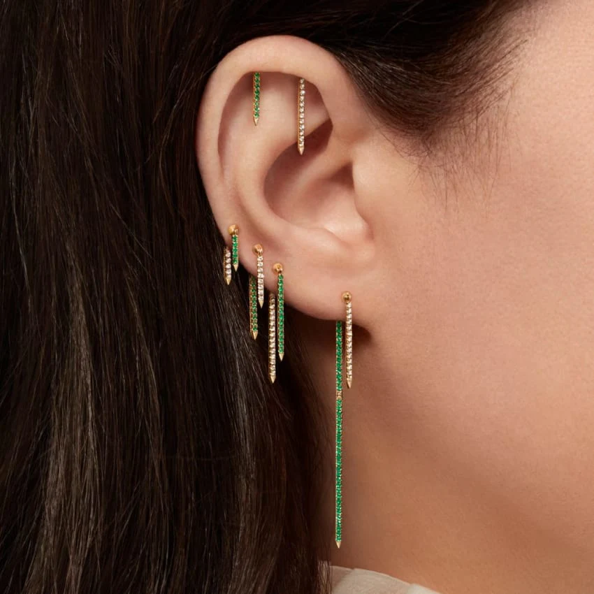 Emerald Eternity Bar Charm Threaded Stud Earring - Image 9
