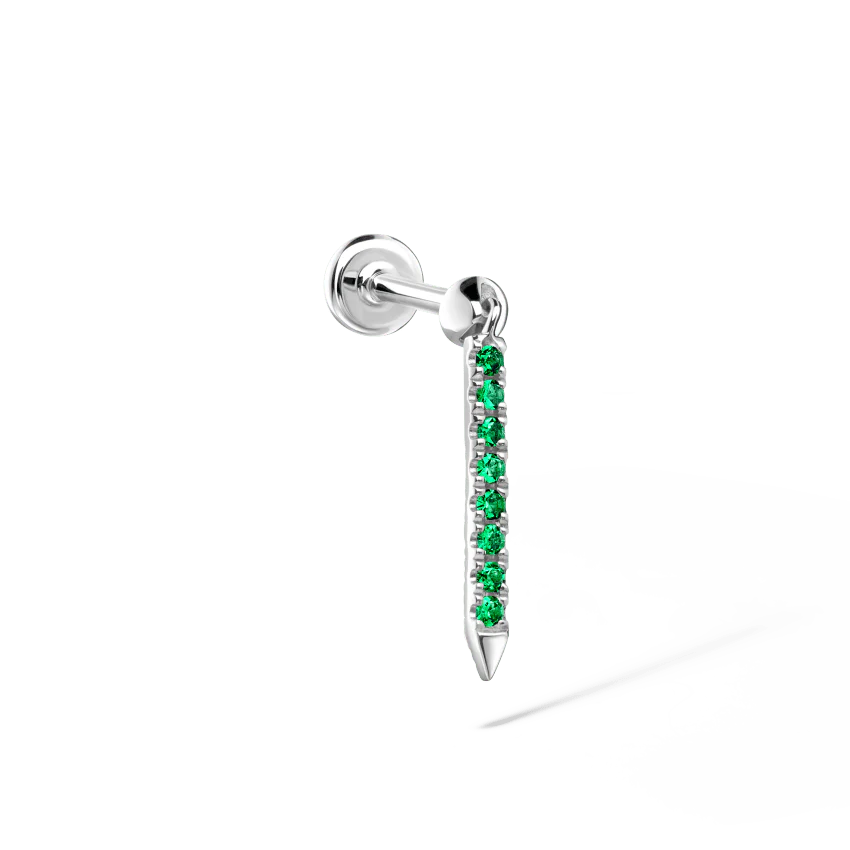 Emerald Eternity Bar Charm Threaded Stud Earring With Titanium Backing - Image 2