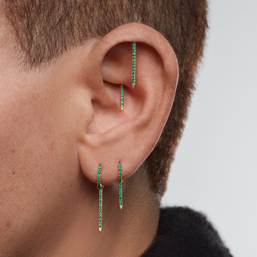 Emerald Eternity Bar Charm Threaded Stud Earring With Titanium Backing - Image 22