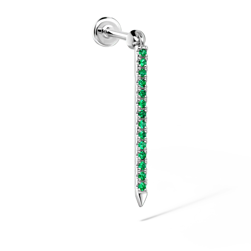 Emerald Eternity Bar Charm Threaded Stud Earring With Titanium Backing - Image 7