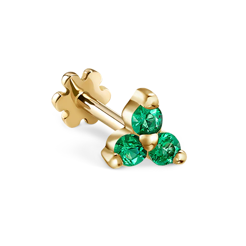Emerald Trinity Threaded Stud Earring With Titanium Backing - Image 3