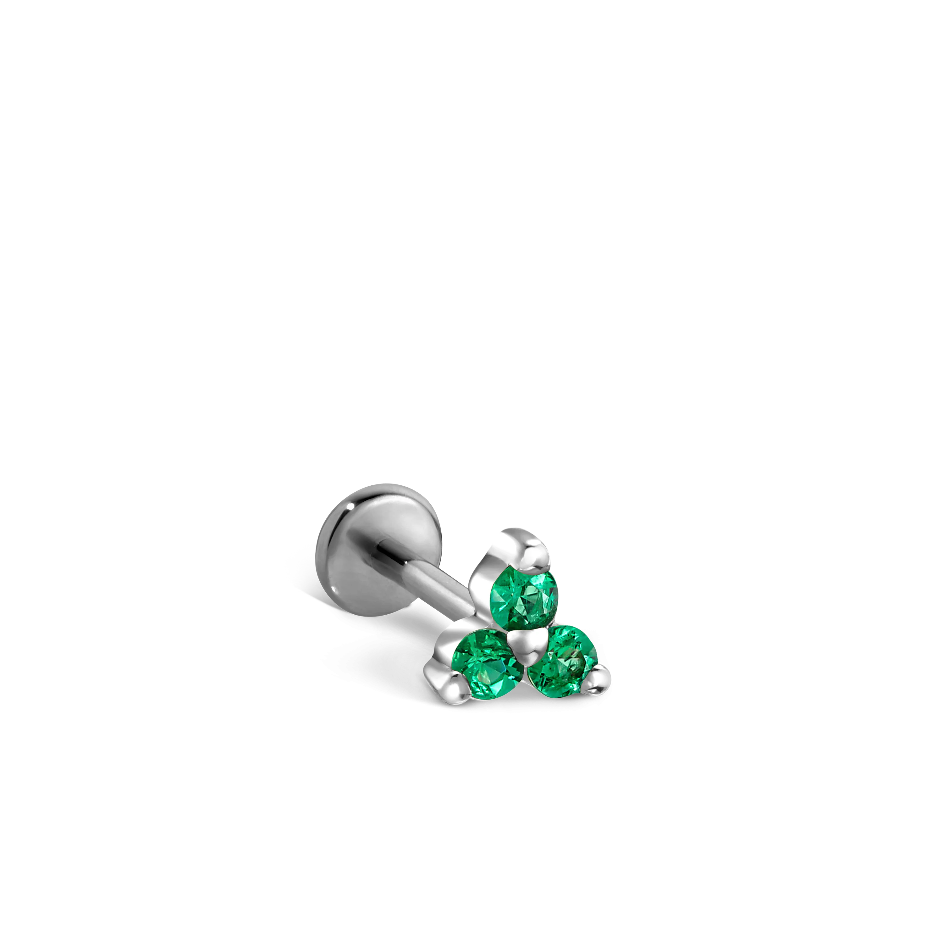 Emerald Trinity Threaded Stud Earring With Titanium Backing - Image 5
