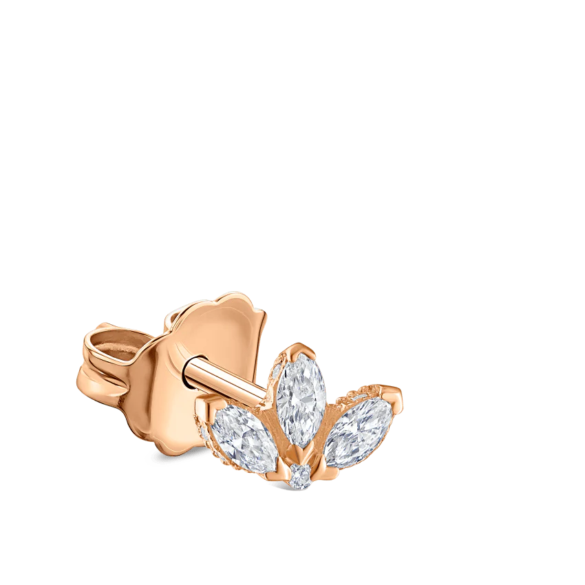 Engraved Diamond Lotus Stud Earring - Image 24