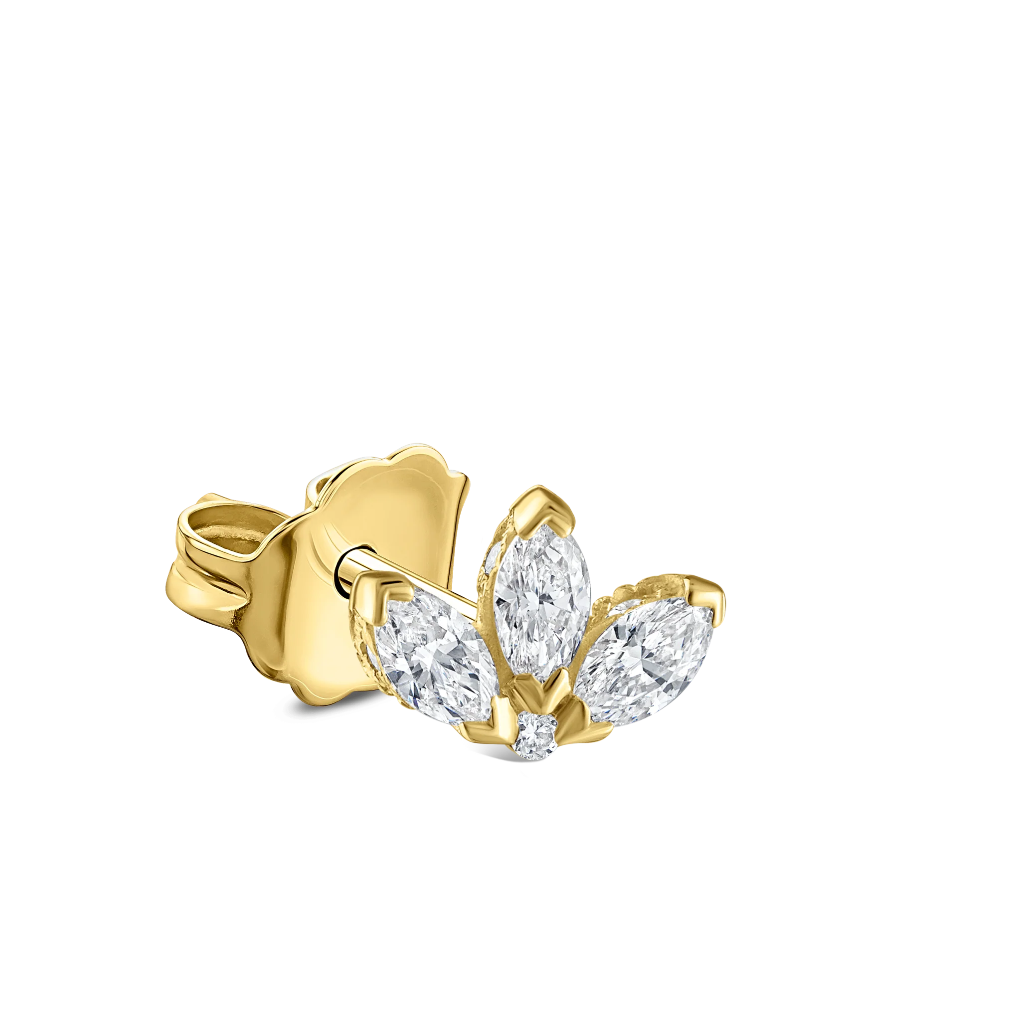 Engraved Diamond Lotus Stud Earring - Image 40