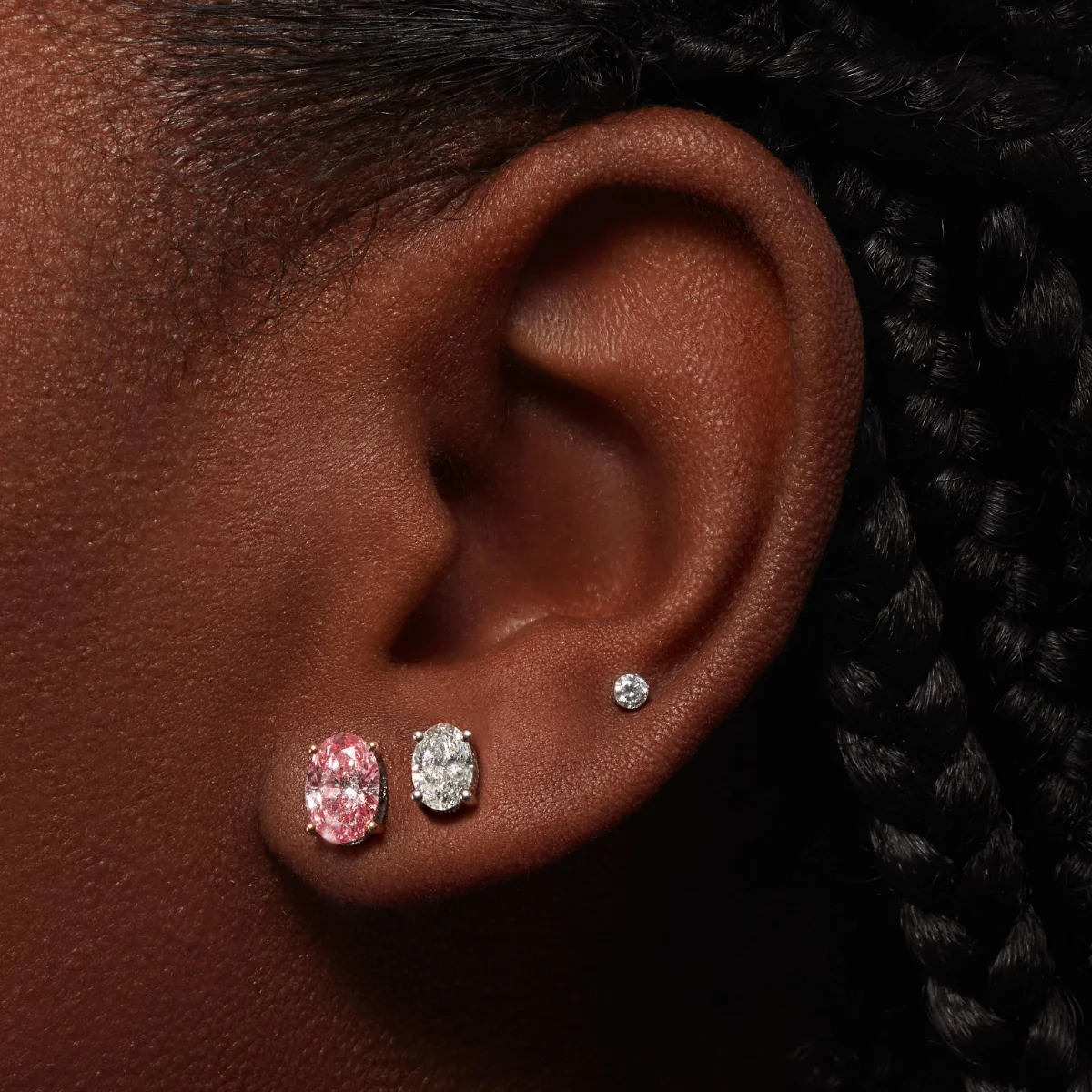 Engraved Pink Oval Diamond Stud Earring - Image 8