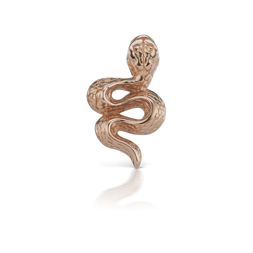 Engraved Snake with Diamond Eyes Threaded Stud Earring - Image 12