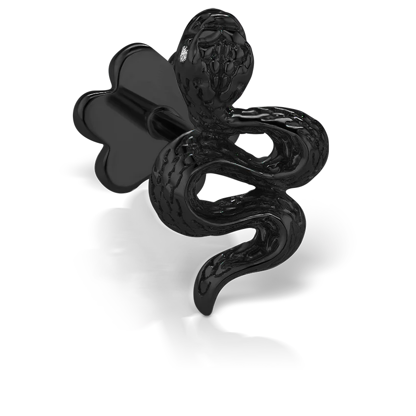 Engraved Snake with Diamond Eyes Threaded Stud Earring - Image 18