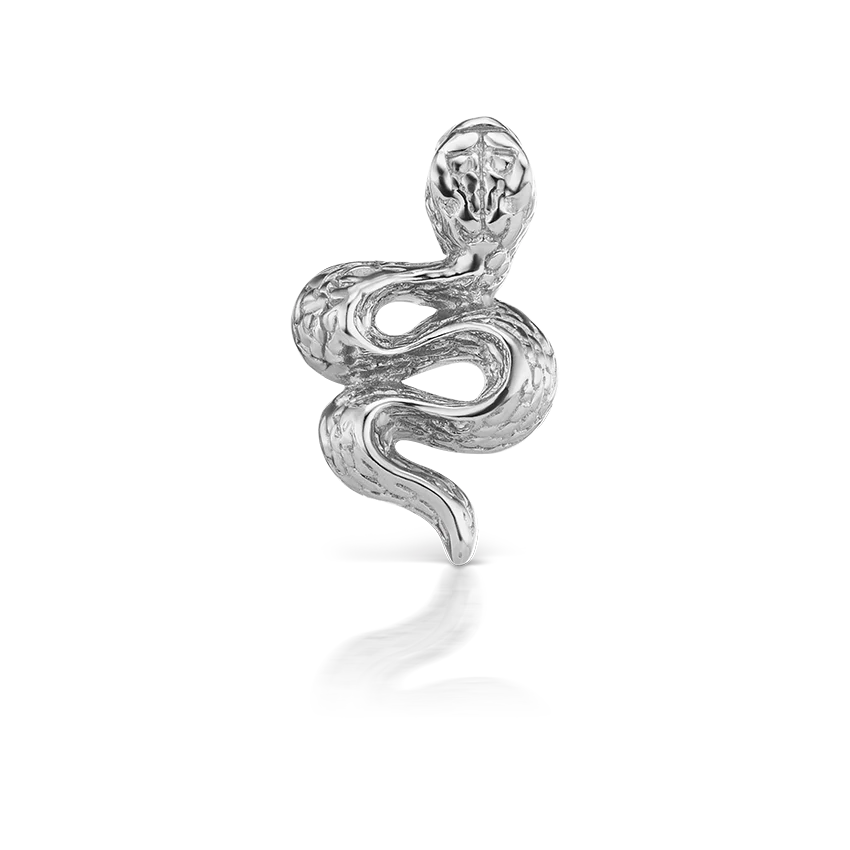 Engraved Snake with Diamond Eyes Threaded Stud Earring - Image 3