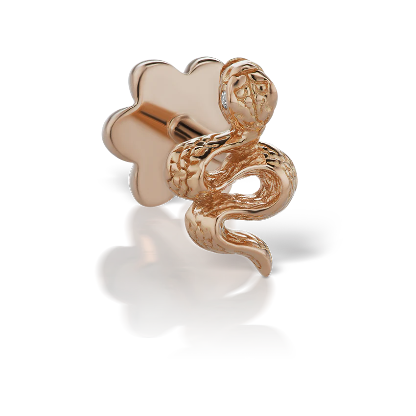 Engraved Snake with Diamond Eyes Threaded Stud Earring With Titanium Backing - Image 11