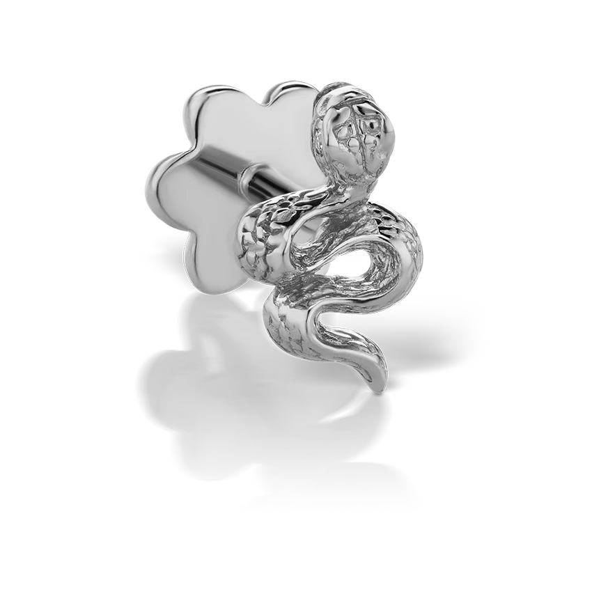 Engraved Snake with Diamond Eyes Threaded Stud Earring With Titanium Backing - Image 2